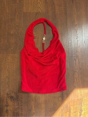 Red Halter Neck Top with Gold Accent